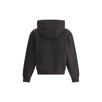 Saint Laurent Black Cotton Sweatshirt back view with hood and ribbed cuffs