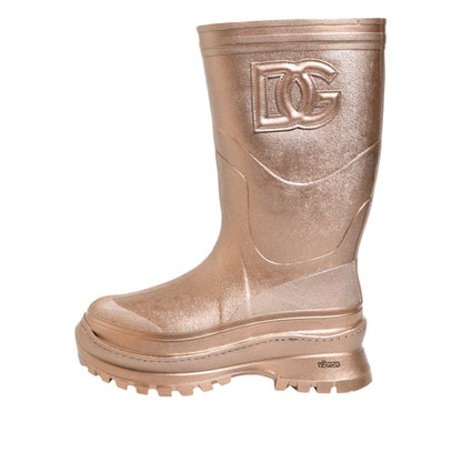 Dolce & Gabbana Rose Gold Rubber Pull On Rain Boots  Shoes