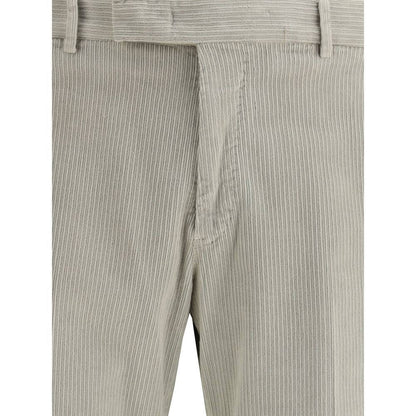 Close-up of PT Torino Gray Cotton Casual Pants showing front detail and belt loops.
