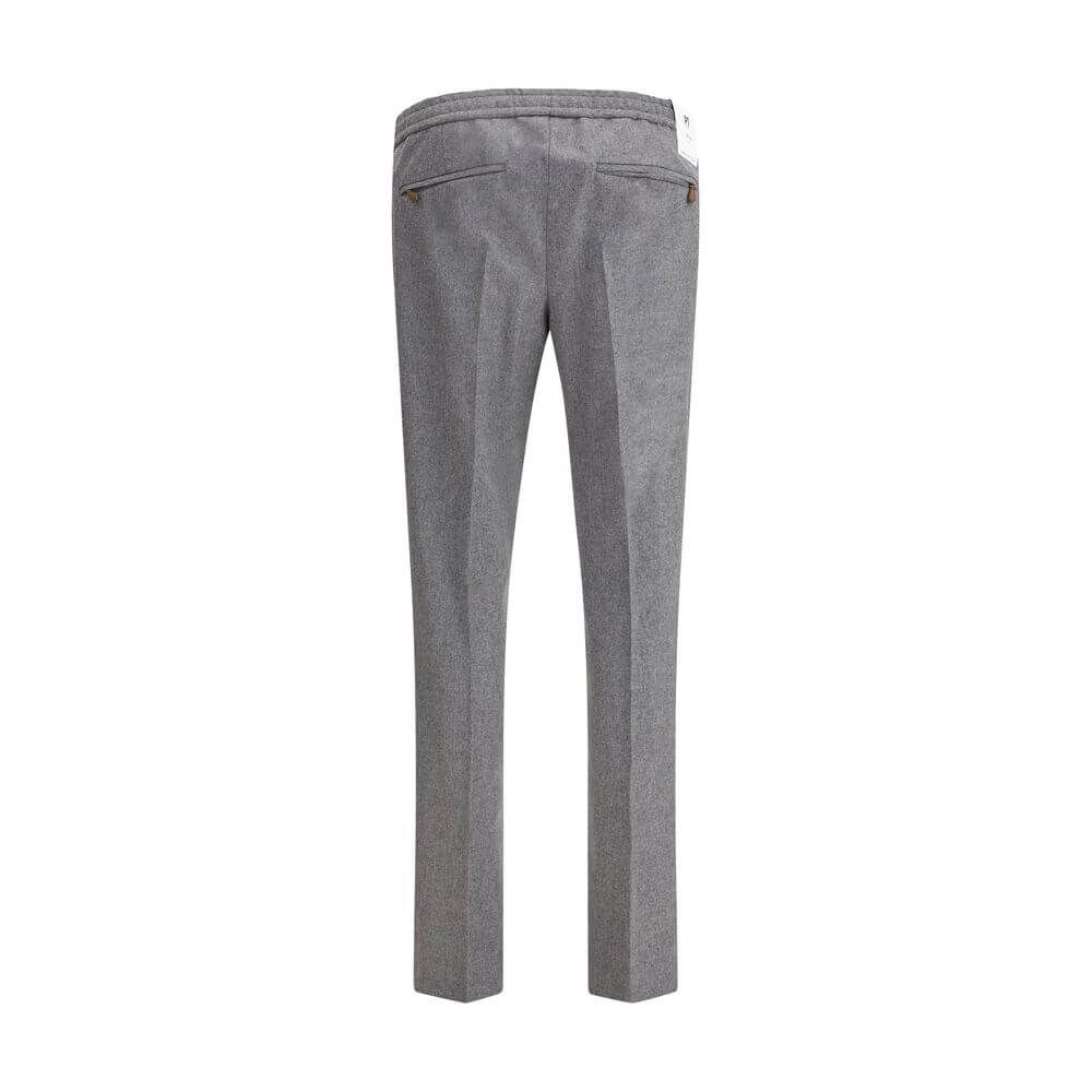 PT Torino Gray Fleece Wool Casual Pants with elastic waistband and zipper pockets, stylish and comfortable for autumn-winter season.