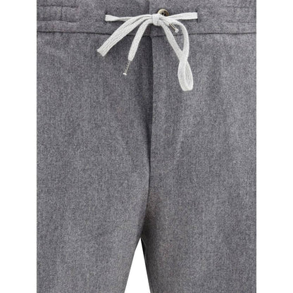 PT Torino Gray Fleece Wool Casual Pants with elastic waistband and drawstring detail, showcasing practical and refined style.