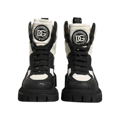 Dolce & Gabbana Black White Padded Mid Calf Lace Up Boots Shoes