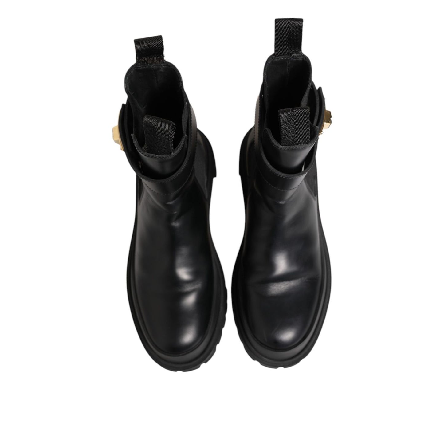 Dolce & Gabbana Black Calfskin DG Logo Strap Ankle Boots Shoes