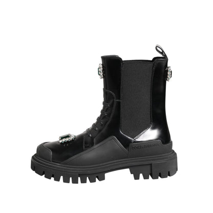Dolce & Gabbana Black Crystal Embellished Combat Boots Shoes