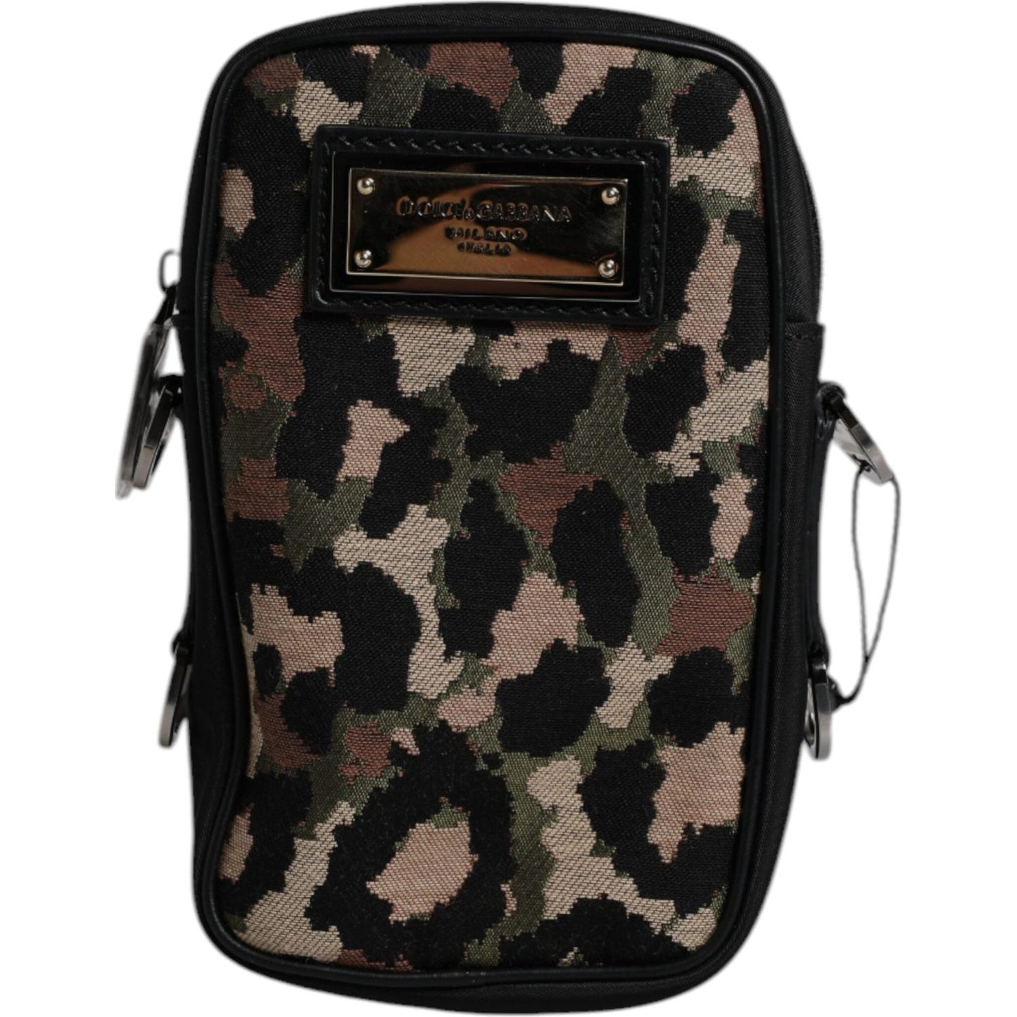 Dolce & Gabbana Multicolor Leopard Jacquard Logo Plaque Neck Strap Bag