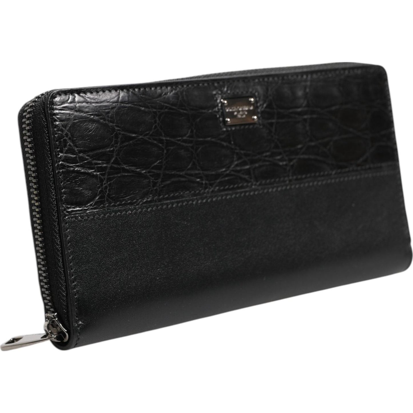 Dolce & Gabbana Black Leather DG Plaque Zip Around Continental Wallet BAG4701