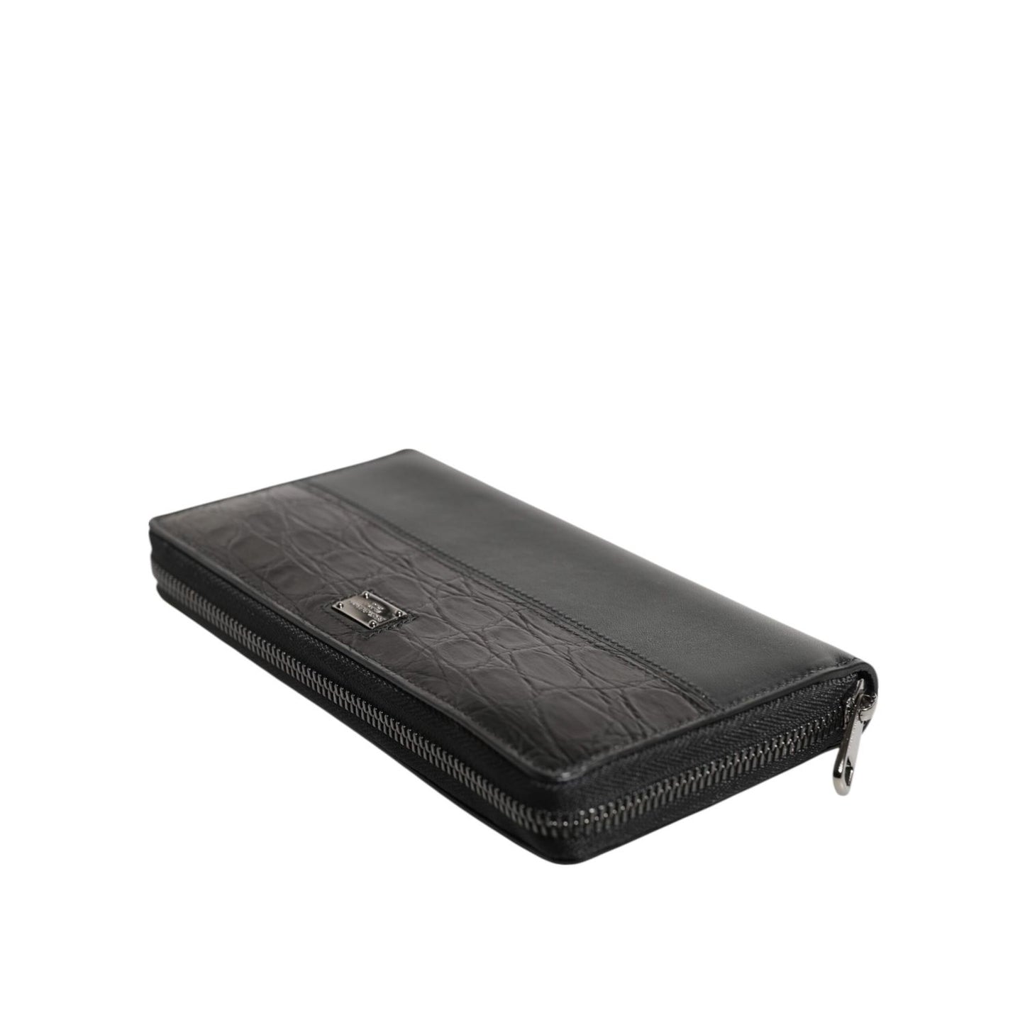 Dolce & Gabbana Black Leather DG Plaque Zip Around Continental Wallet