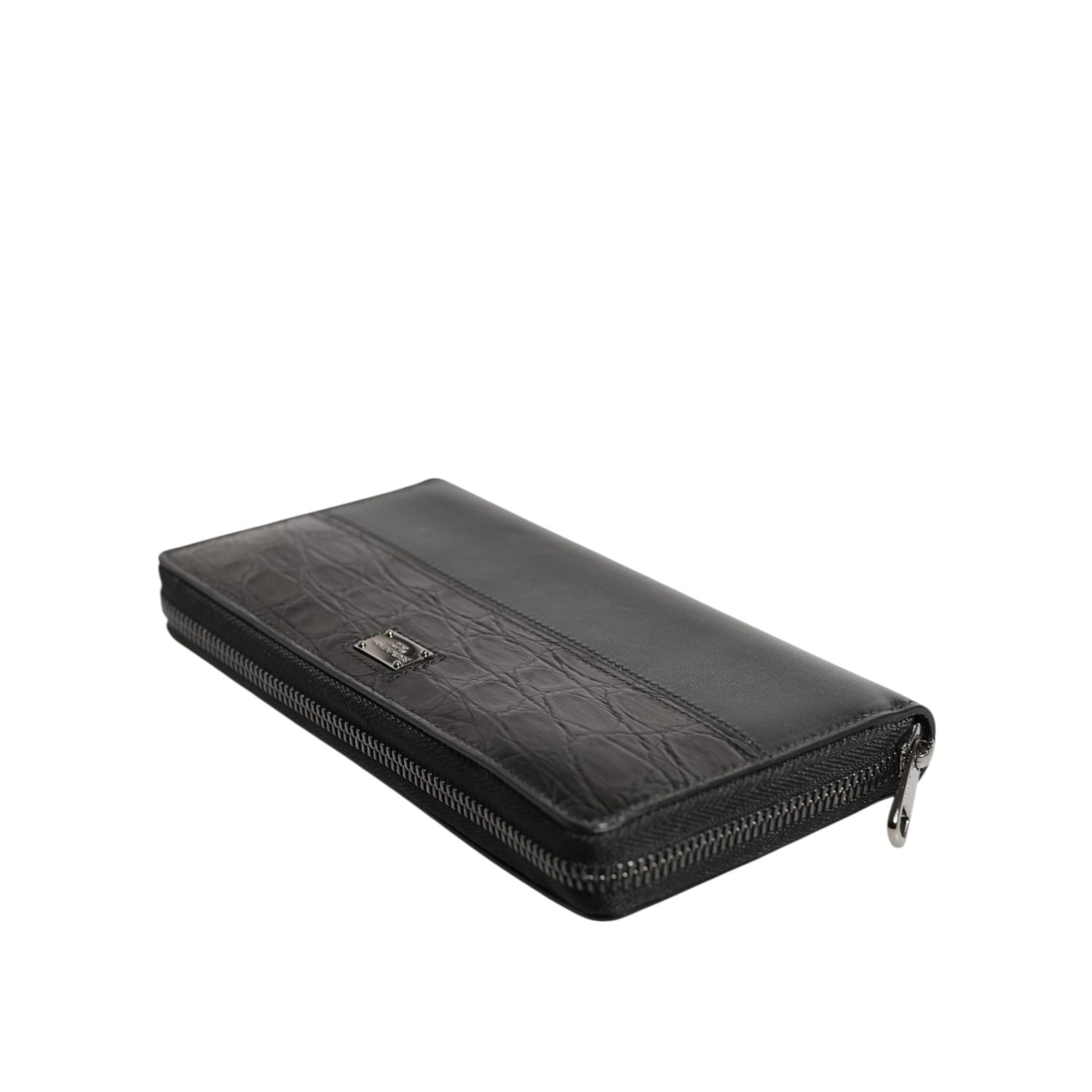 Dolce & Gabbana Black Leather DG Plaque Zip Around Continental Wallet