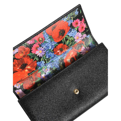 Dolce & Gabbana Black Leather Logo Plaque Trifold Card Holder Wallet