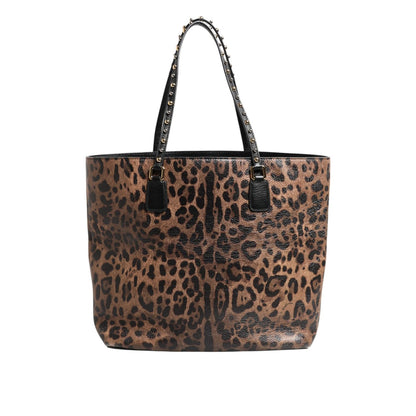 Dolce & Gabbana Brown Leopard GLAM Leather Logo Plaque Tote Bag