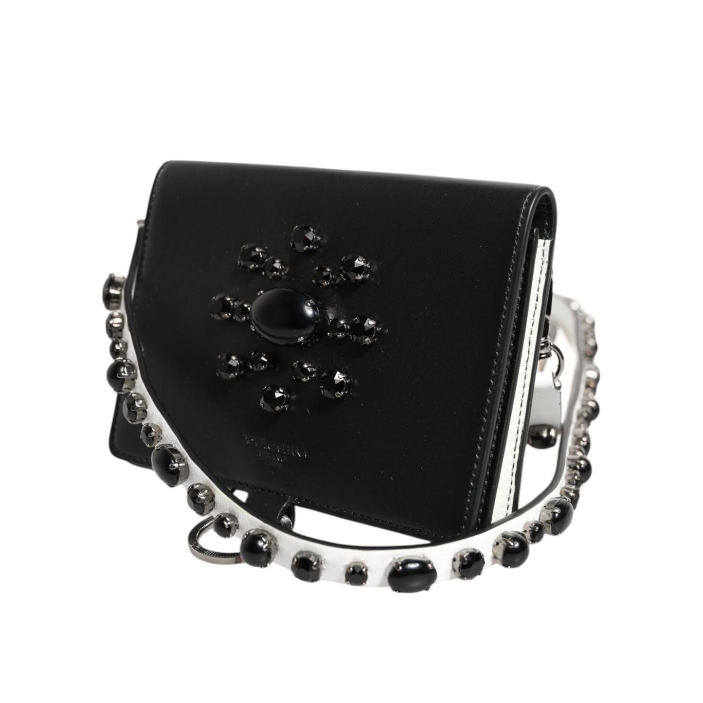 Dolce & Gabbana Black Leather Crystal Embellished Card Holder Wallet