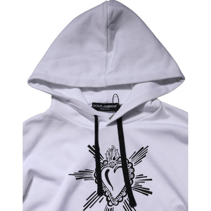 Dolce & Gabbana White Sacred Heart Hooded Sweatshirt Sweater