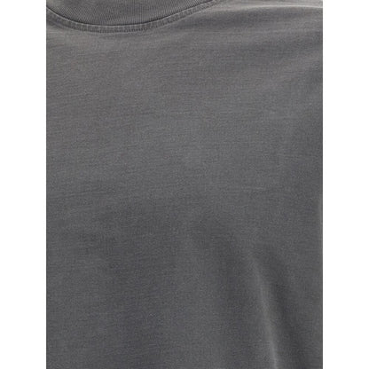 Close-up of Agolde Gray Cotton Long Sleeve T-Shirt showing soft jersey fabric with ribbed crew neck and elasticized cuffs.