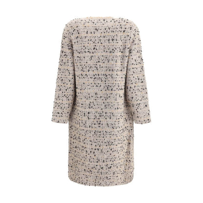 Back view of Fabiana Filippi Multicolor Fleece Wool Coat with elegant tweed-effect pattern and single golden maxi button.