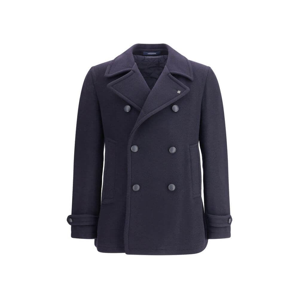 Tagliatore Blue Wool Coat with double-breasted closure, wide lapel, and elegant design, perfect for AW25 fashion.