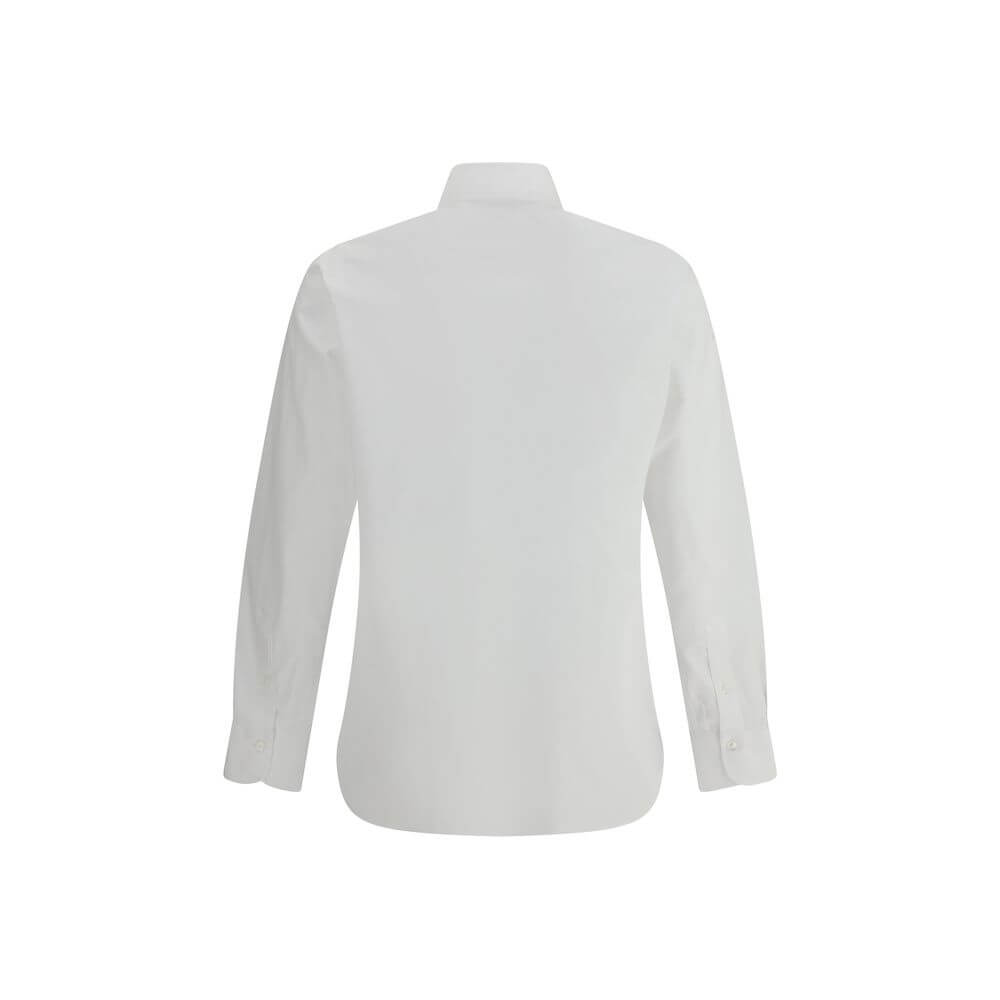 Back view of Finamore White Cotton Dress Shirt with classic collar and adjustable button cuffs, made from 100% cotton for elegance.