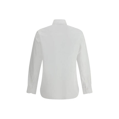 Back view of Finamore White Cotton Dress Shirt with classic collar and adjustable button cuffs, made from 100% cotton for elegance.