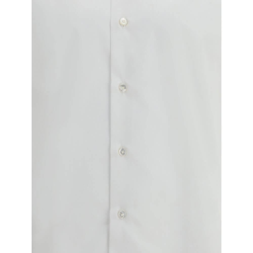 Finamore White Cotton Dress Shirt with classic collar and button closure, perfect for formal and casual elegance.