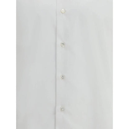 Finamore White Cotton Dress Shirt with classic collar and button closure, perfect for formal and casual elegance.