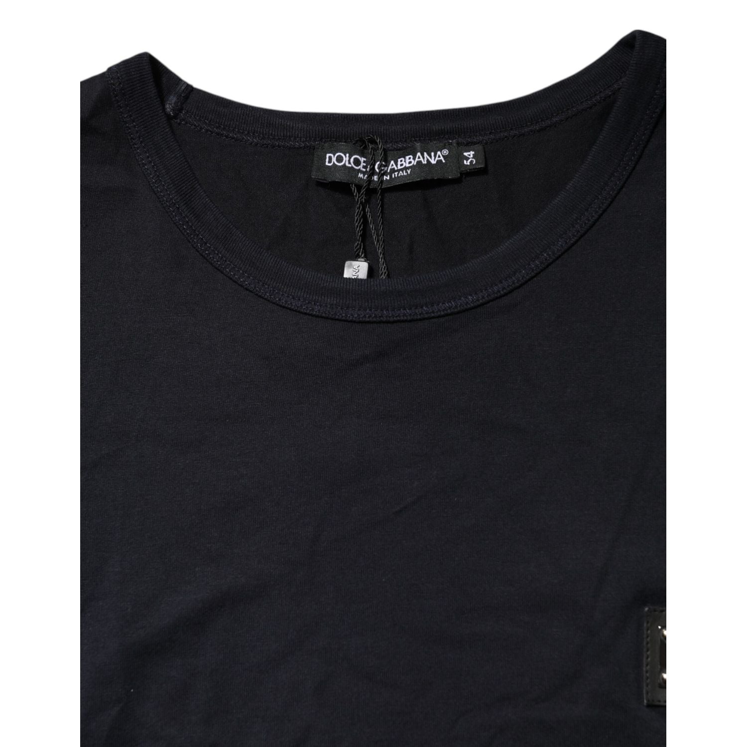 Dolce & Gabbana Dark Blue Logo Plaque Cotton Crewneck T-shirt