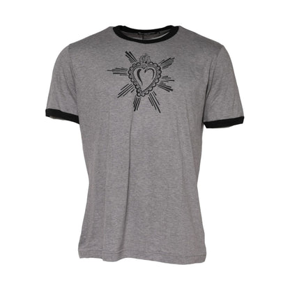 Dolce & Gabbana Gray Sacred Heart Cotton Crew Neck T-shirt