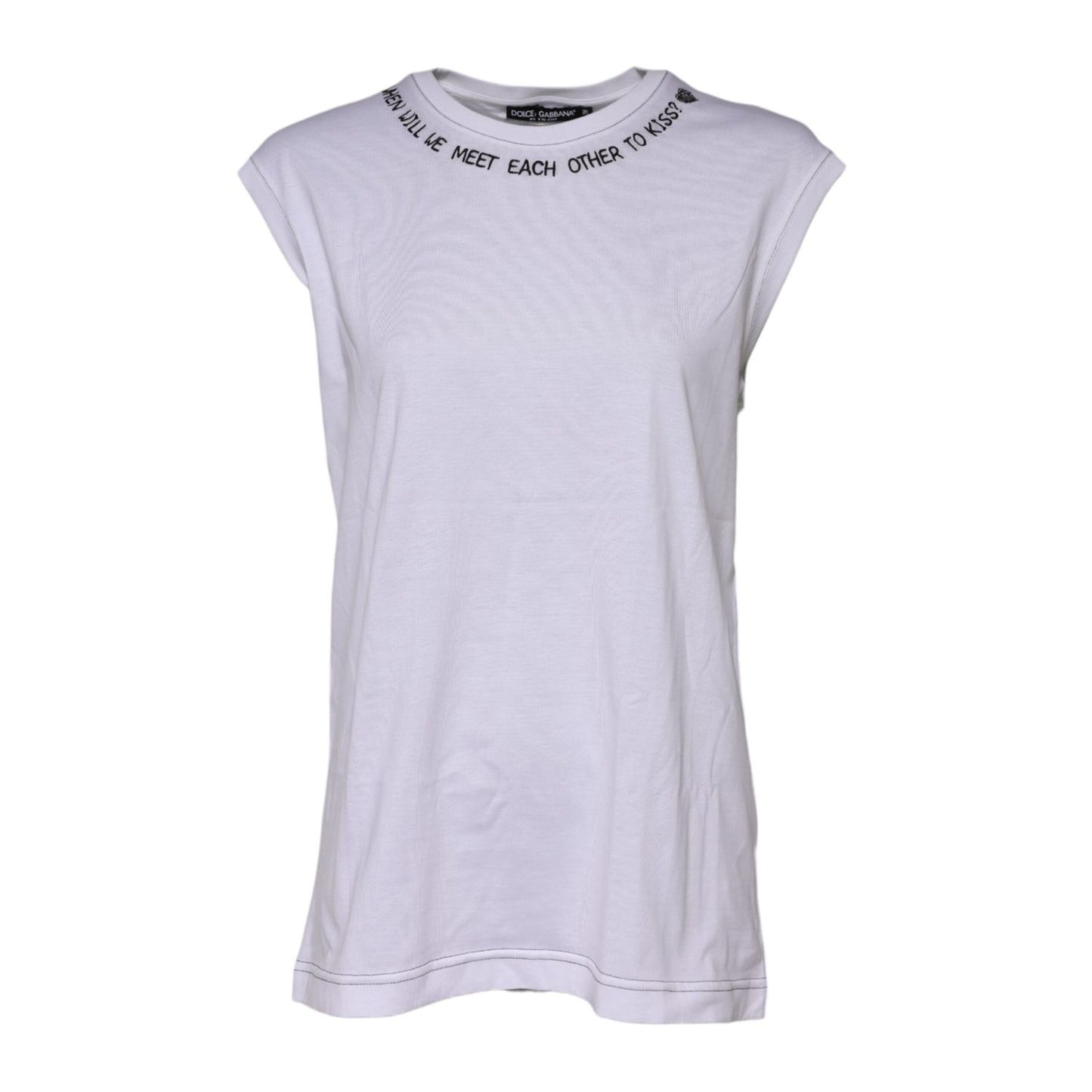 Dolce & Gabbana White Cotton Sleeveless Printed Tank T-shirt