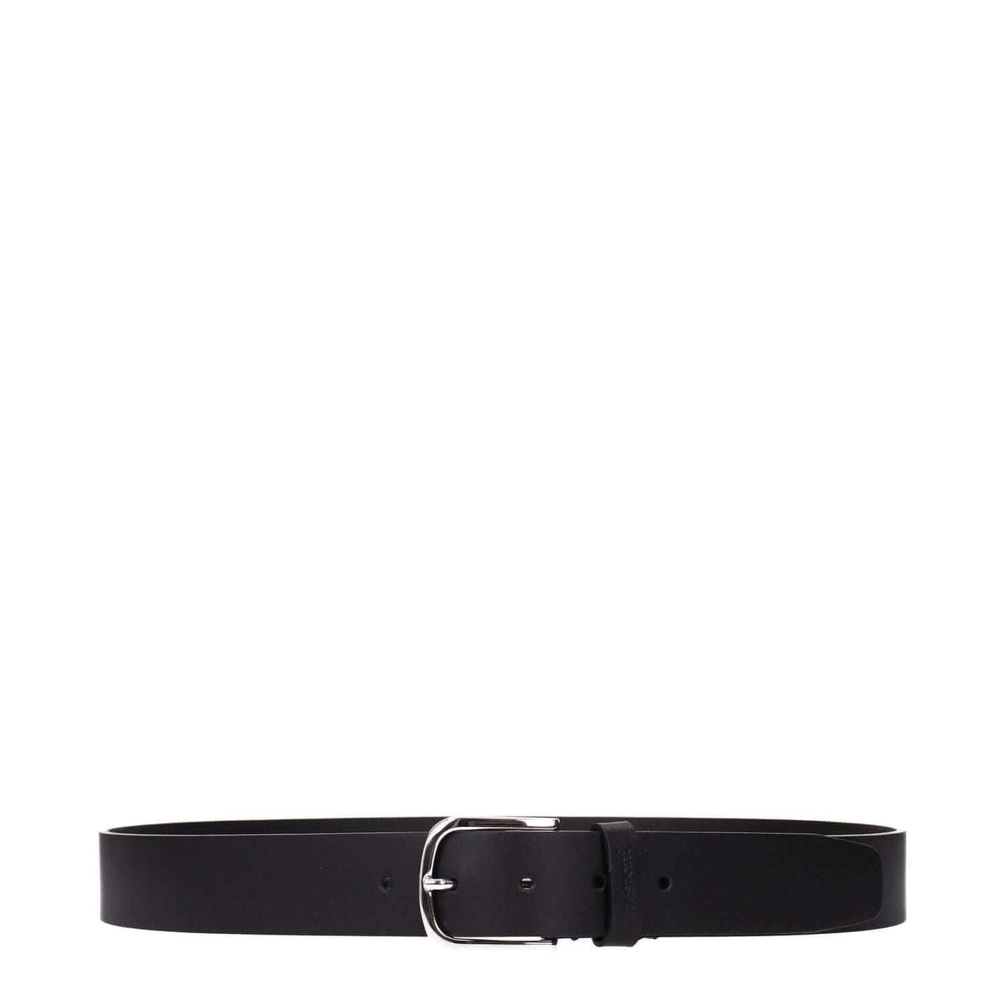 Alt Tag: Testoni Black Leather Regular Belt with silver buckle, casual style, 3.5 cm height, MPN CDO00898755RFN, premium leather accessory.