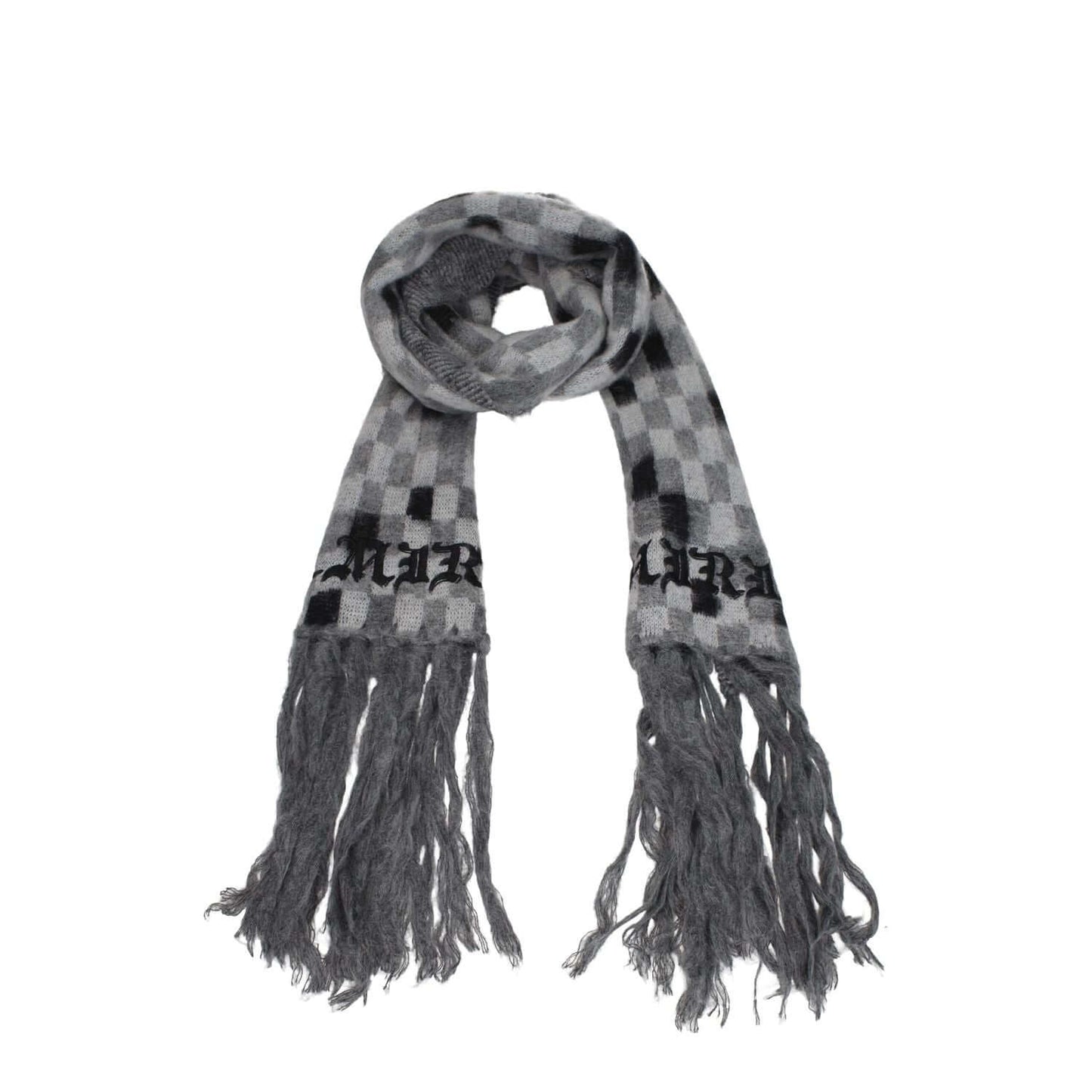 Amiri Gray Modal Scarf with fringes and logo, perfect for casual style, made of alpaca and polyamide, size 27x230 cm, model MSC007030.