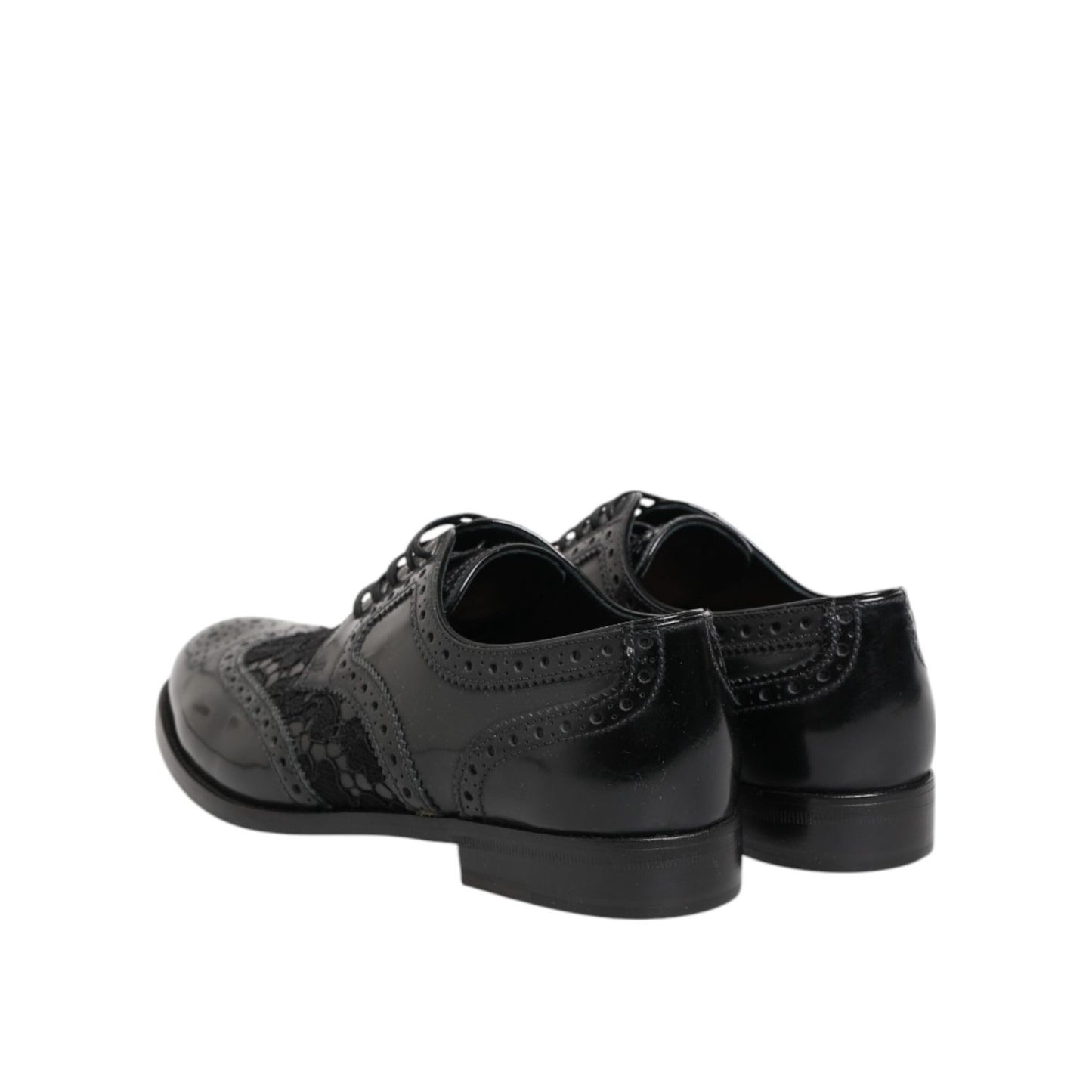 Dolce & Gabbana Black Leather Floral Lace Dress Formal Shoes