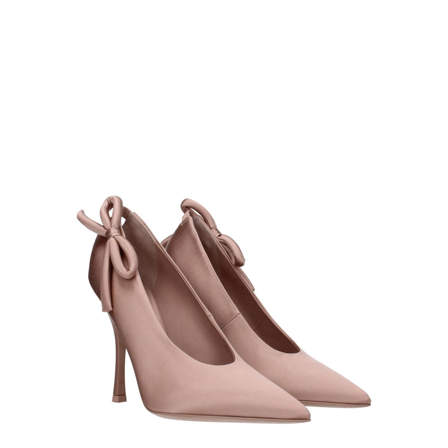 Valentino Garavani Pink Satin High Heel Pumps with side detail, pointy toe, and leather sole, MPN S0HP8KXHGF9, stylish design.