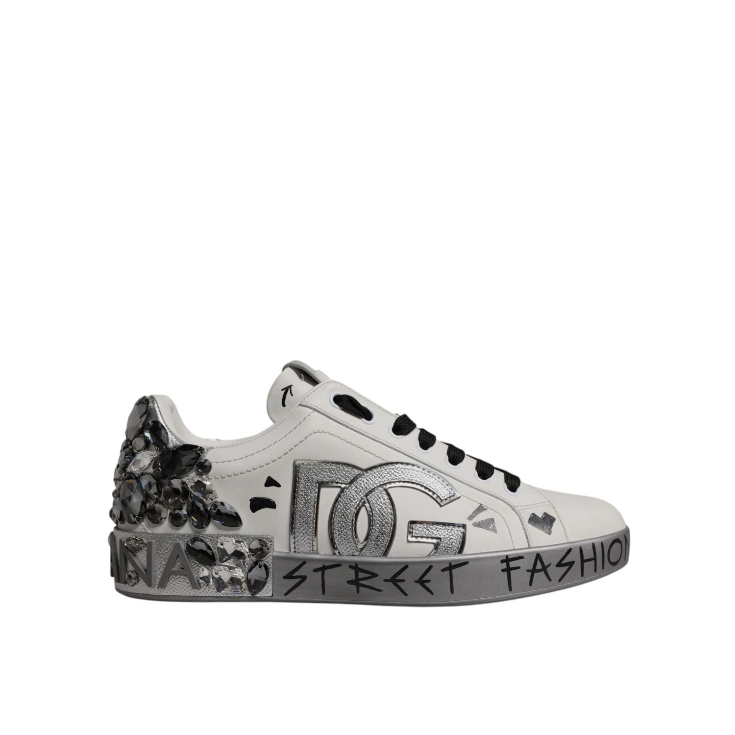 Dolce & Gabbana White Crystal Logo Portofino Sneakers Shoes