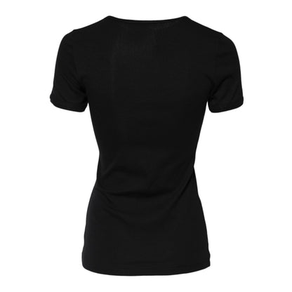 Dolce & Gabbana Black Cotton Henley Short Sleeves Top T-shirt