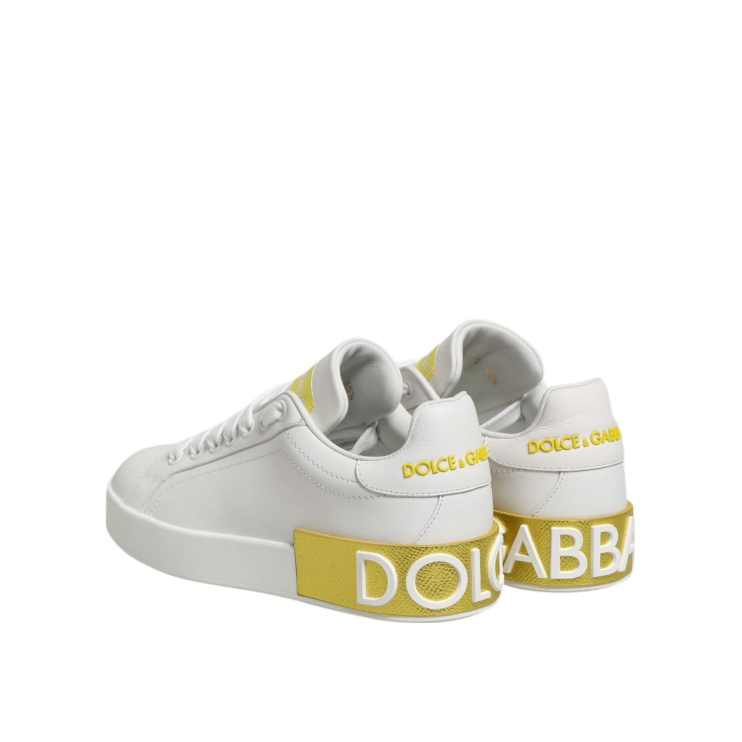 Dolce & Gabbana White Yellow Leather Low Top Sneakers Shoes
