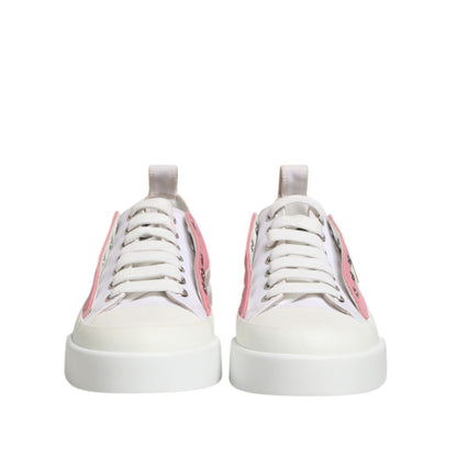 Dolce & Gabbana White Pink Canvas Low Top Sneakers Shoes