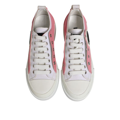 Dolce & Gabbana White Pink Canvas Low Top Sneakers Shoes