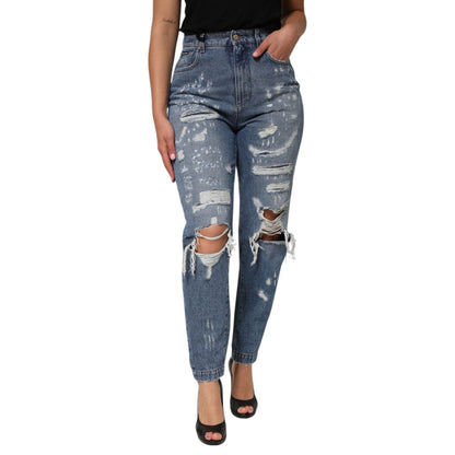 Dolce & Gabbana Blue Tattered High Waist Women Denim Jeans