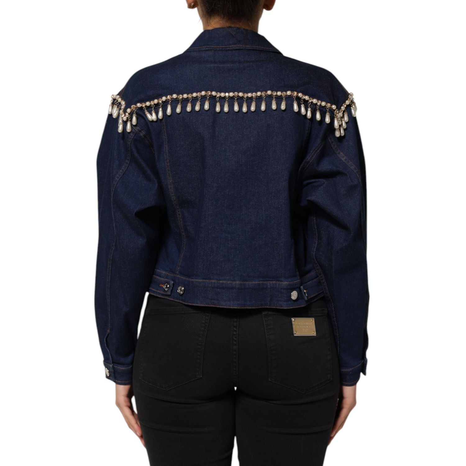 Dolce & Gabbana Blue Cotton Denim Crystal Embellished Jacket