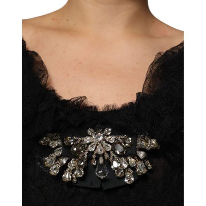 Dolce & Gabbana Black Crystal Embellished Midi A-line Dress