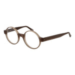 Andy Wolf Brown Unisex Glasses Frame in acetate, full-rim round style with plastic lenses, includes branded case, no spring hinge.