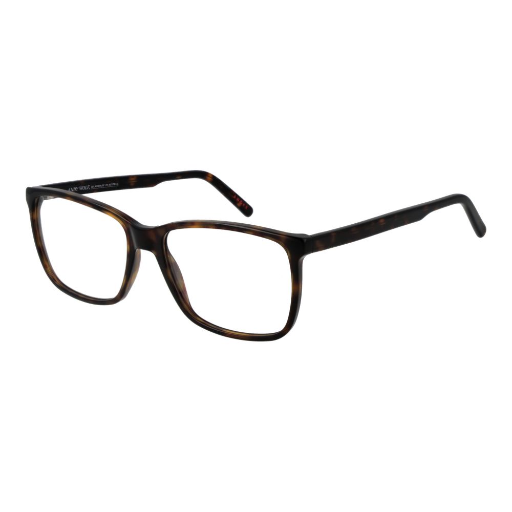 Andy Wolf Brown Unisex Glasses Frame in full-rim rectangle style with brown acetate, lens width 57mm, size 57-16-145, demo lenses included.