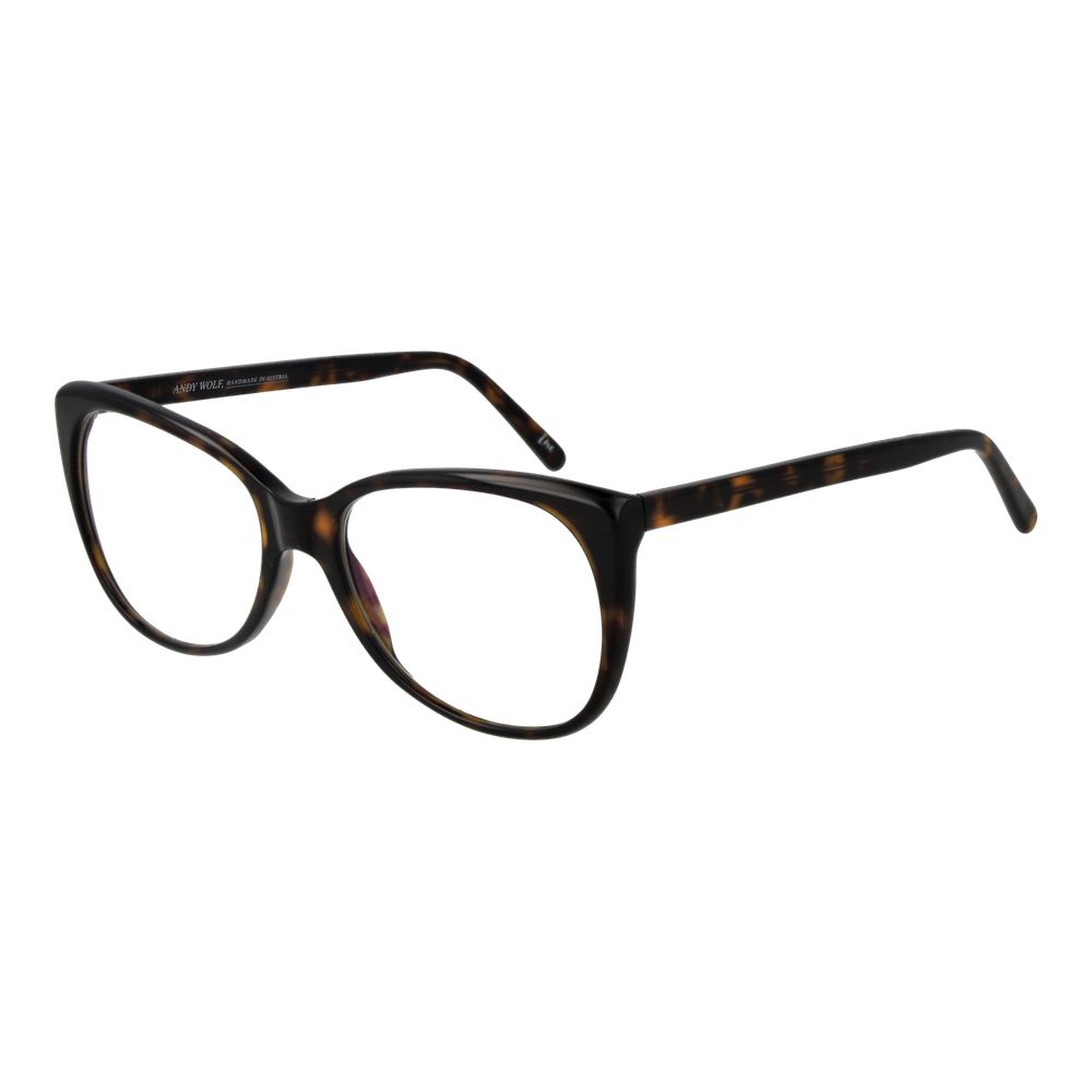 Andy Wolf Brown Unisex Glasses Frame with full-rim acetate cat eye design, size 55-16-140, includes branded case.