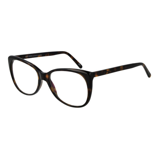 Andy Wolf Brown Unisex Glasses Frame with full-rim acetate cat eye design, size 55-16-140, includes branded case.