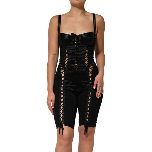 Dolce & Gabbana Black Corset Lace Bodycon Jumpsuit Mini Dress