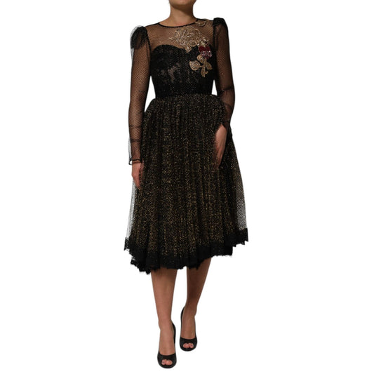Dolce & Gabbana Black Crystal Heart Embellished A-line Dress