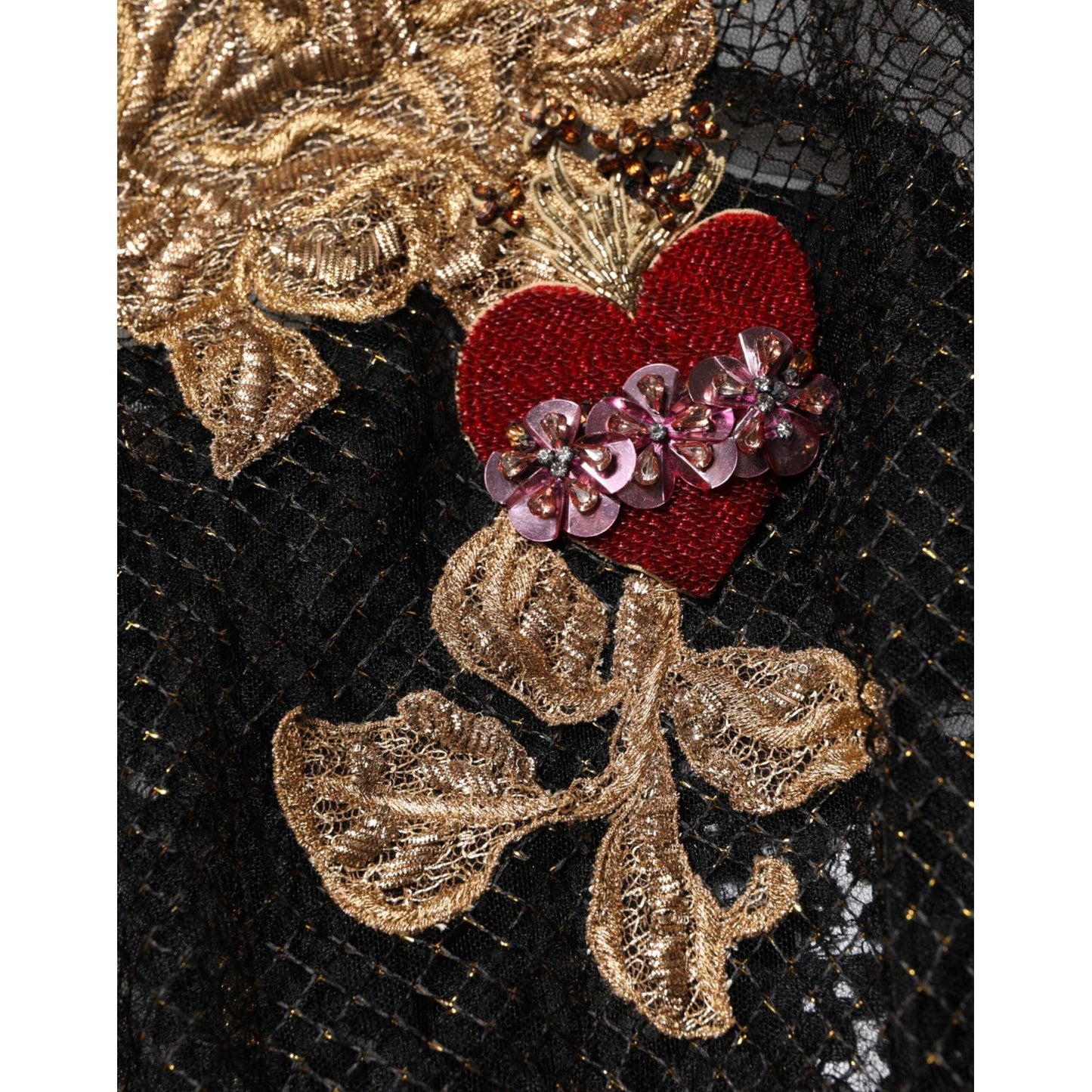 Dolce & Gabbana Black Crystal Heart Embellished A-line Dress