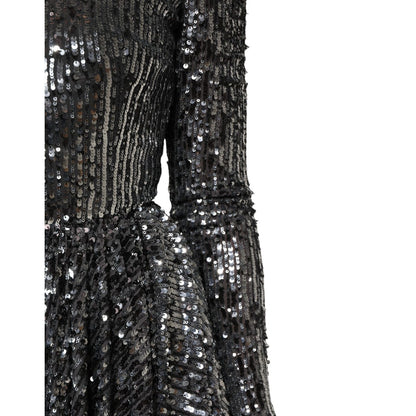 Dolce & Gabbana Black Sequined Long Sleeves Midi A-line Dress