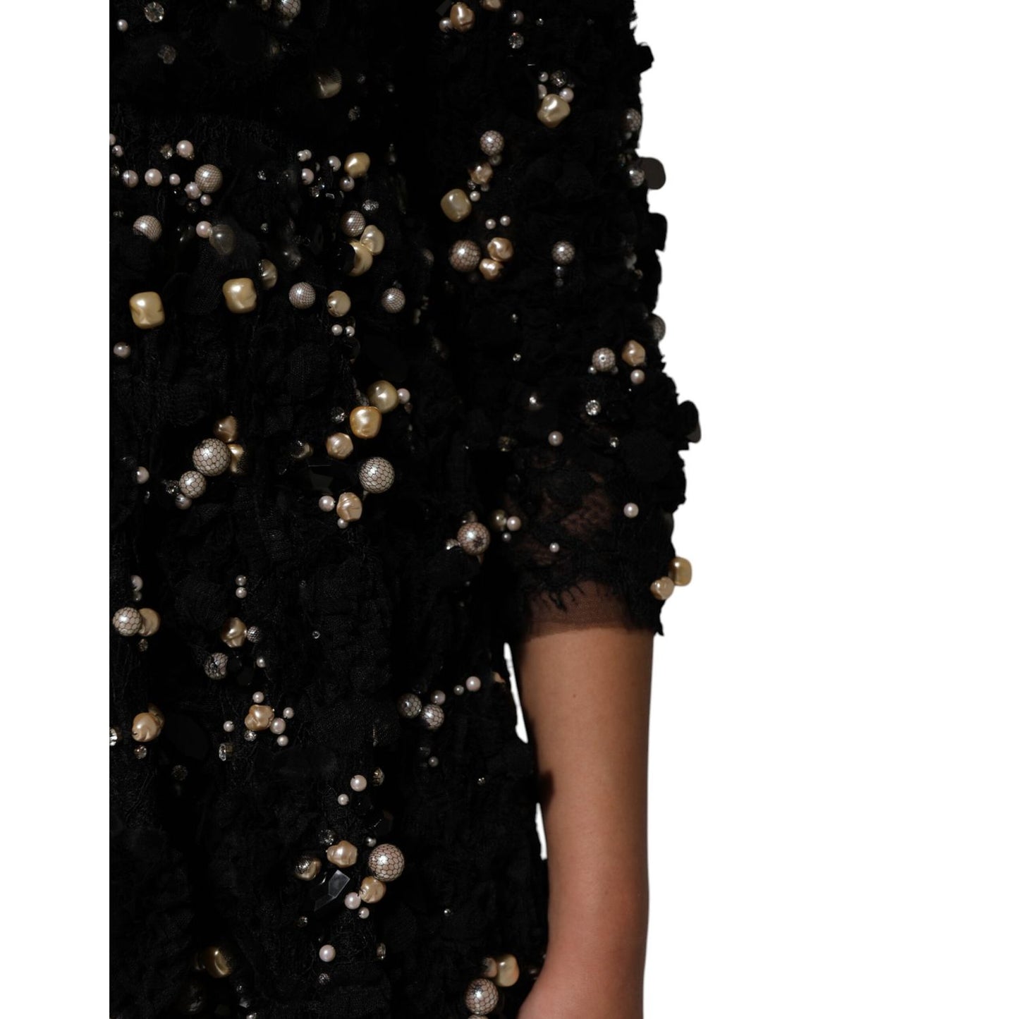 Dolce & Gabbana Black Viscose Pearl Embellishment Shift Dress