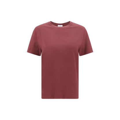 Brunello Cucinelli Bordeaux Cotton T-Shirt with ribbed crew neck and jewel detail on the back, offering a refined and versatile style.