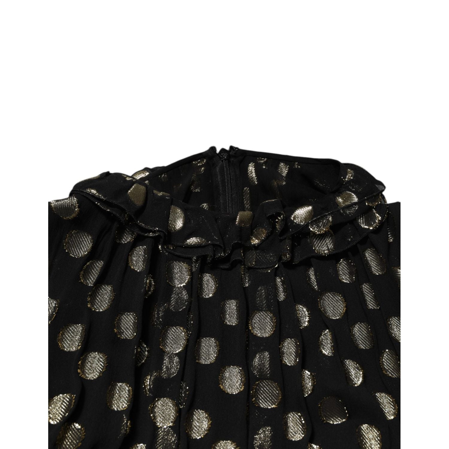 Dolce & Gabbana Black Gold Polka Dot Silk Brocade Mini Dress