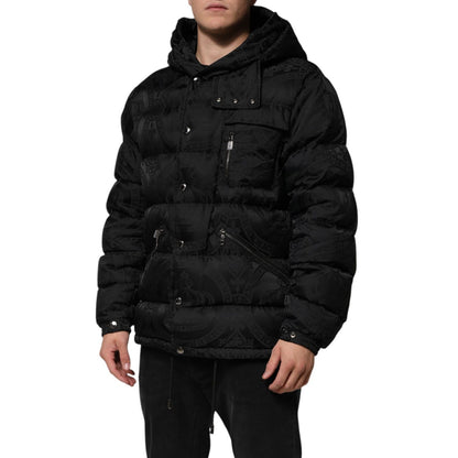 Dolce & Gabbana Black Jacquard Quilted Puffer Hooded Jacket
